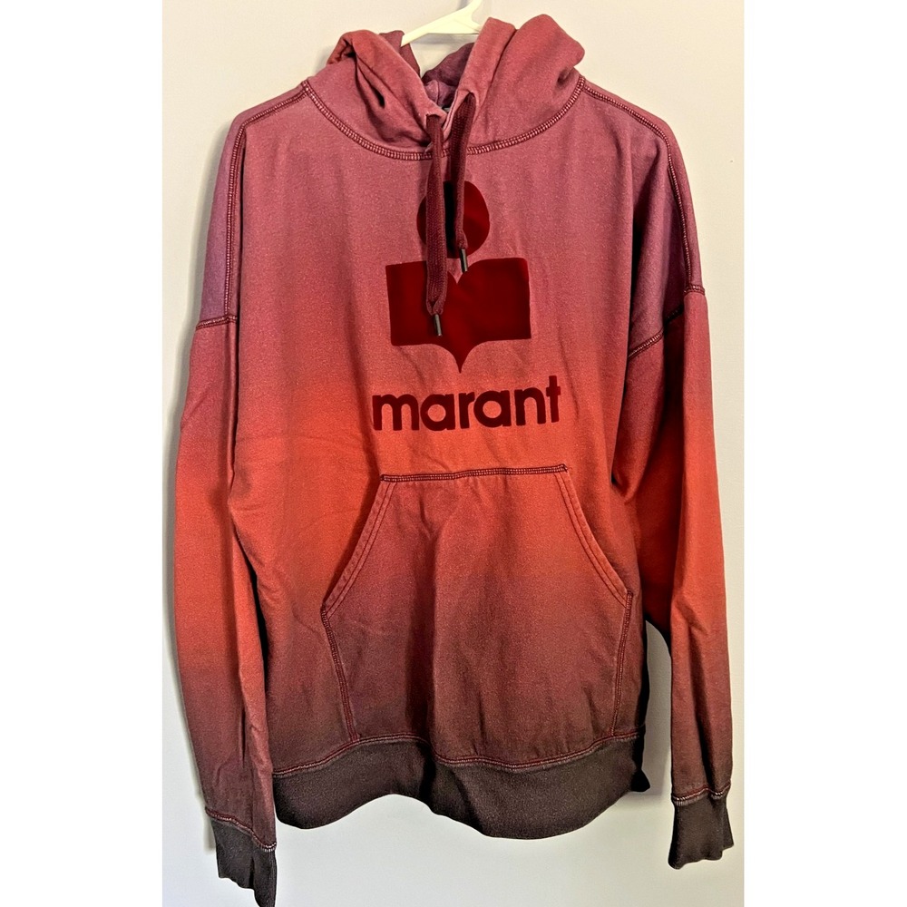 Isabel Marant Hoodie Womens XL Red Black Ombre Gradient Flocked Logo Spell Out